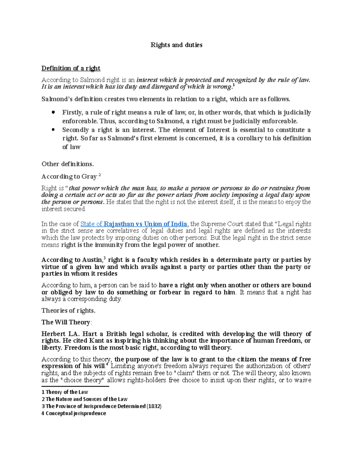 Rights and duties land Rights and duties Definition of a right According to Salmond right is