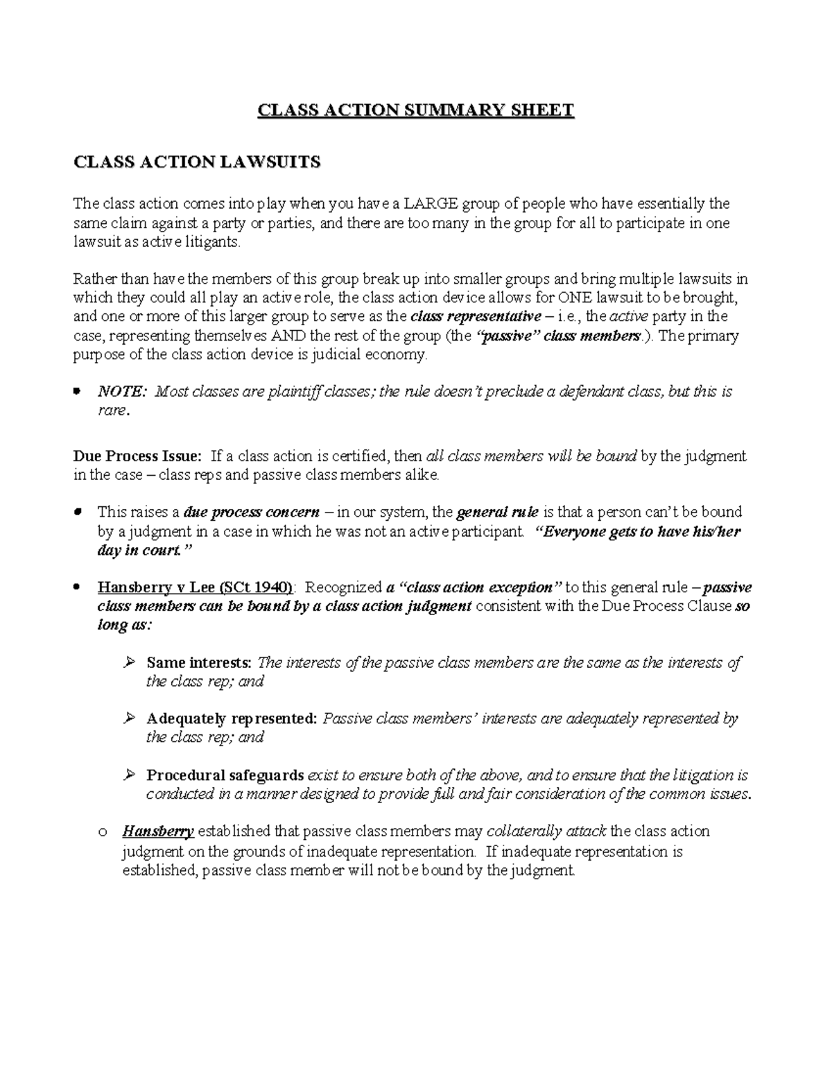 Class Action Summary Sheet CLASS ACTION SUMMARY SHEETCLASS ACTION SUMMARY SHEET CLASS ACTION