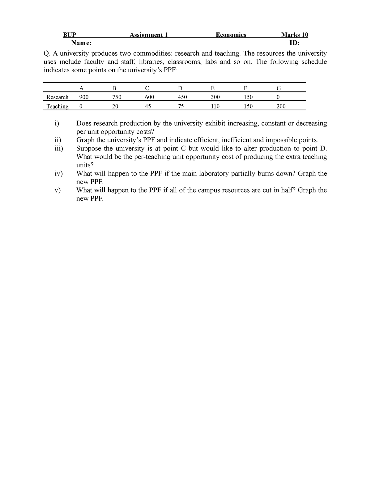 assignment 1 economics instructions answers