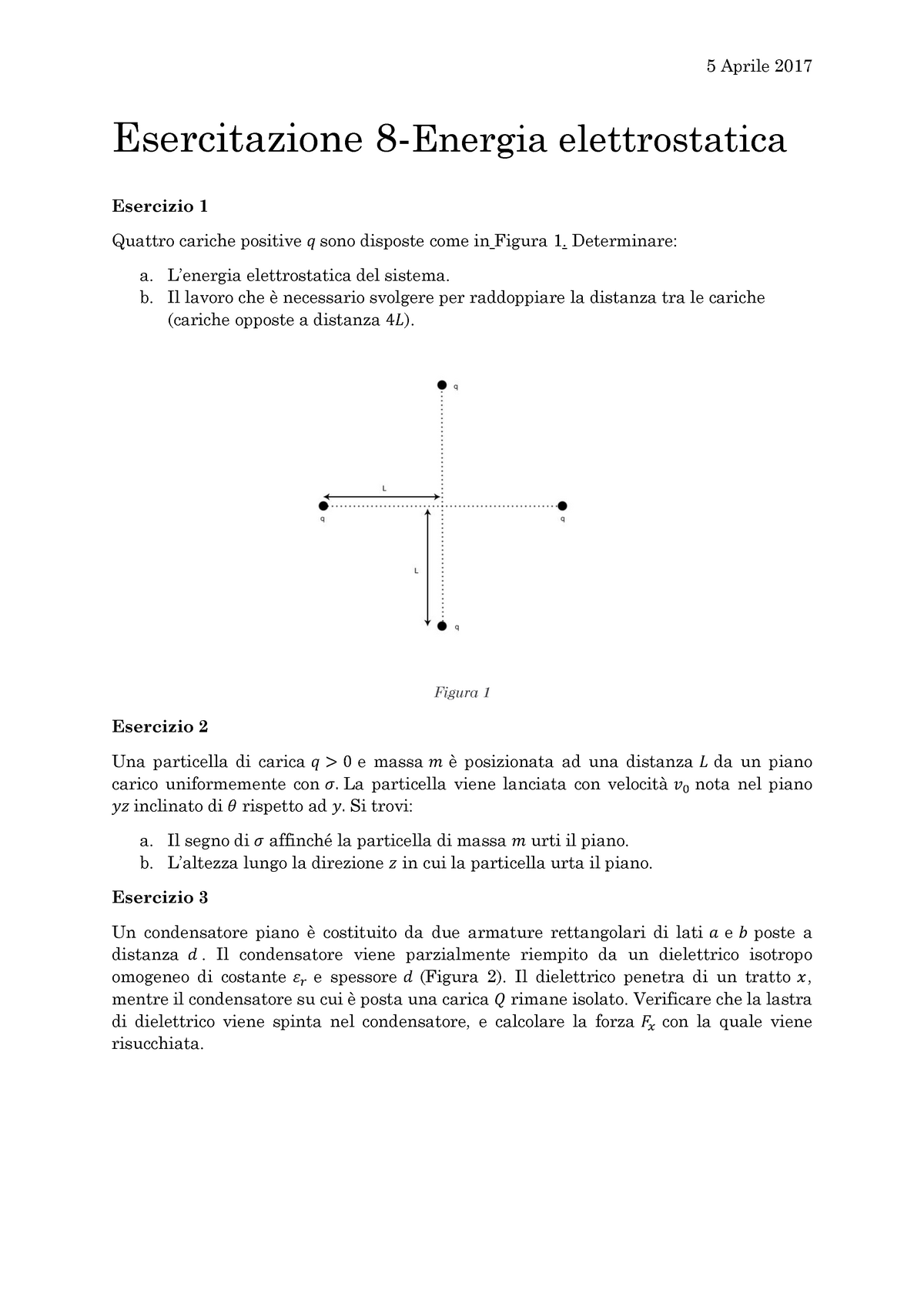 Esercitazione - Energia Elettrostatica - Fondamenti Di ...