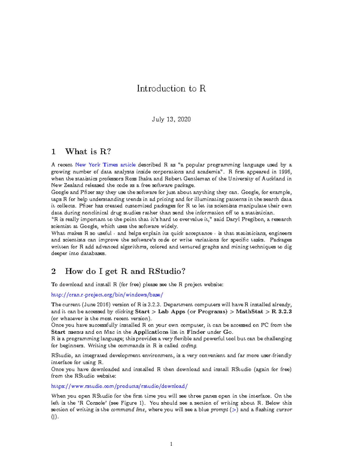 Introduction To R Studio Notebook Introduction To R July 13 2020 1 