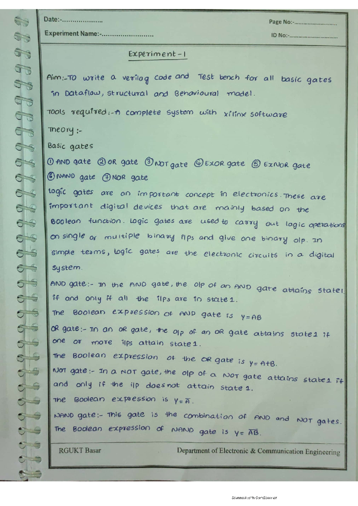 DSD Record - Date: Page Experiment ID TO write a verilog code and Test ...