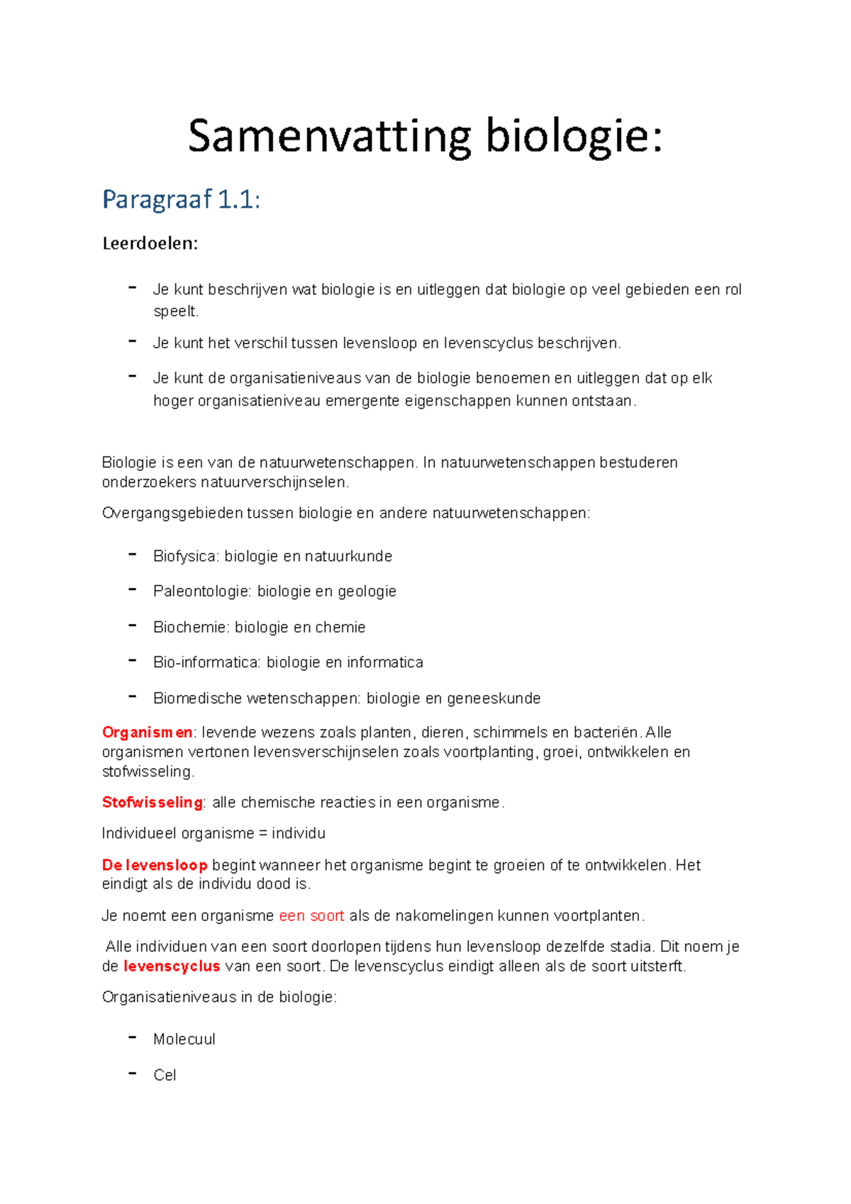 Samenvatting Biologie Voor Jou Vwo 4 Hoofdstuk 1 En 2 - Samenvatting ...