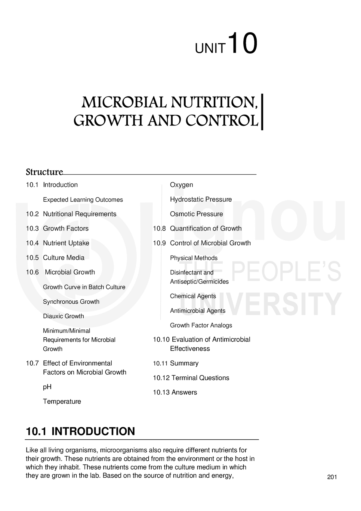 Unit-10 - Unit 10 Microbial Nutrition, Growth and Control UNIT 10 ...