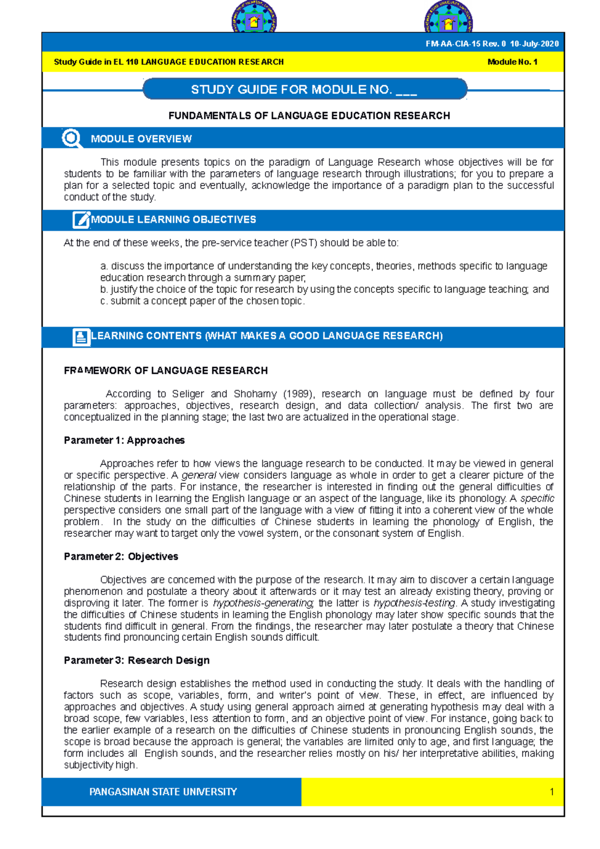 EL 110 SG 1 Fundamentals of language education research - BSED English ...