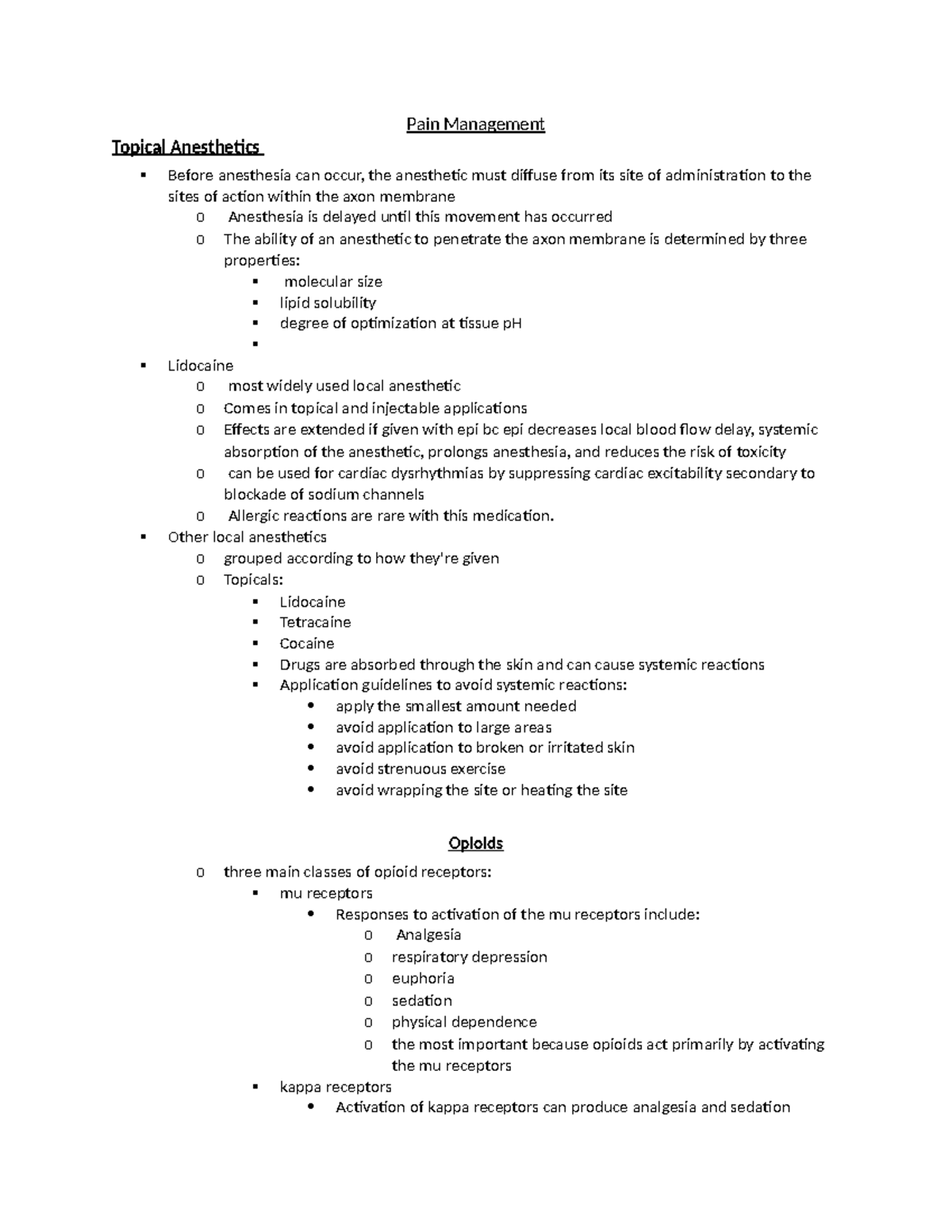 Pain Management - notes - Pain Management Topical Anesthetics Before ...