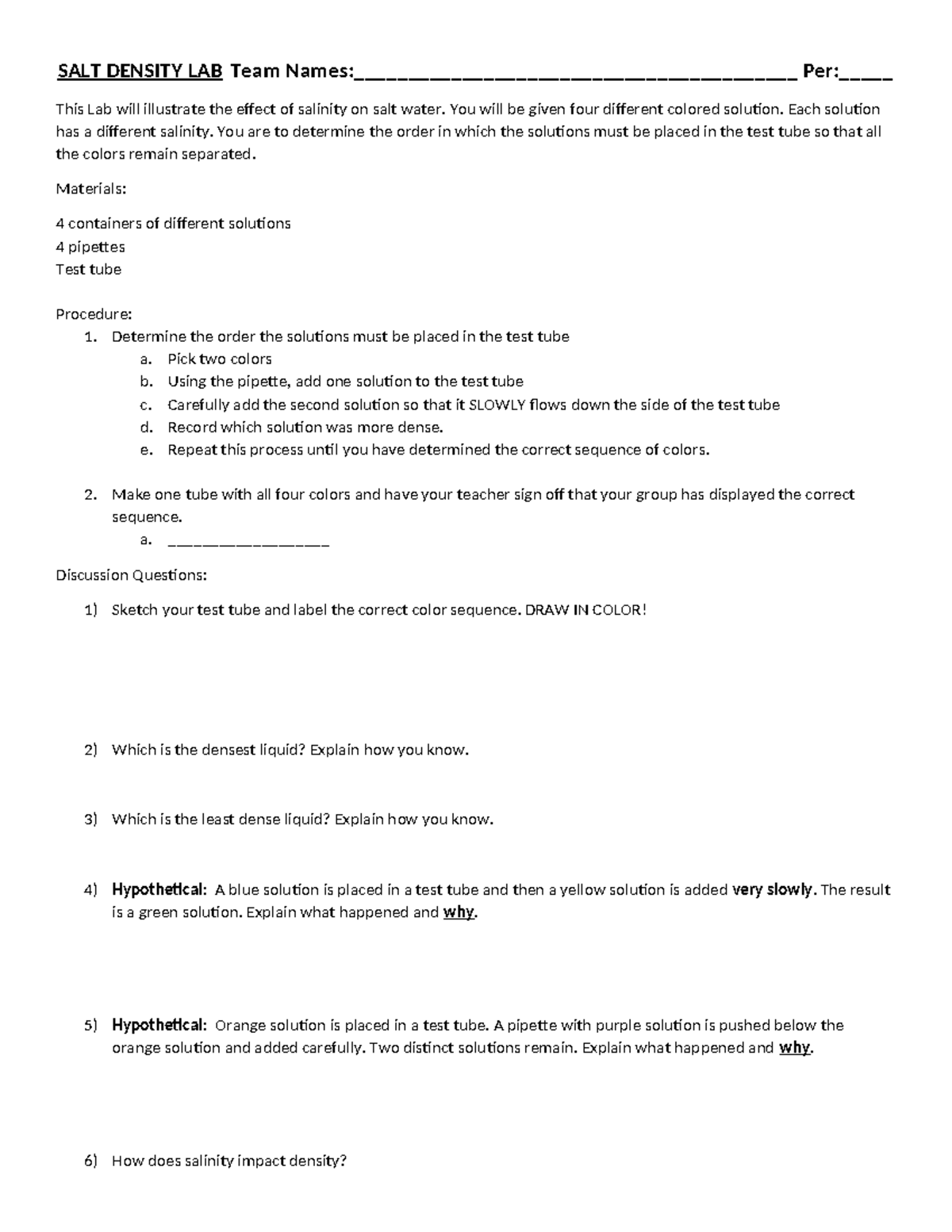 SALT Density LAB lab SALT DENSITY LAB Team Names