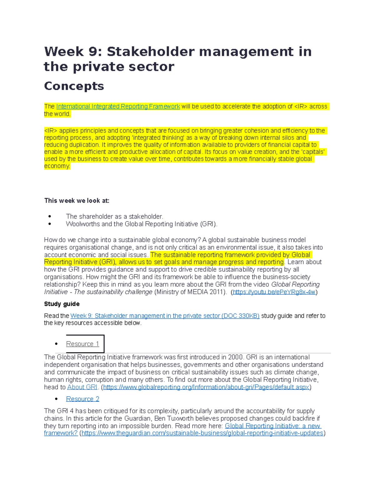 Week 9 Stakeholder management in the private sector - applies ...