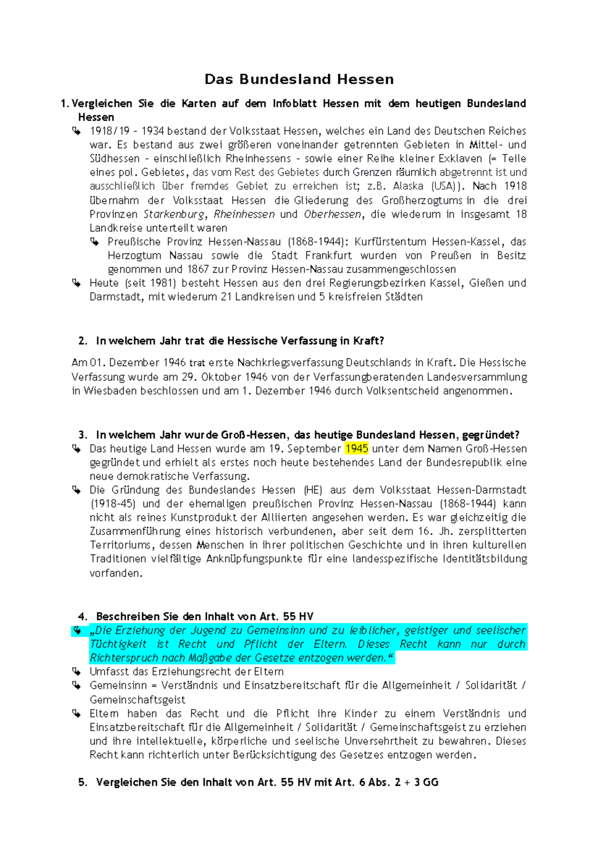 Das Bundesland Hessen - Lernzettel - Das Bundesland Hessen 1 Sie die