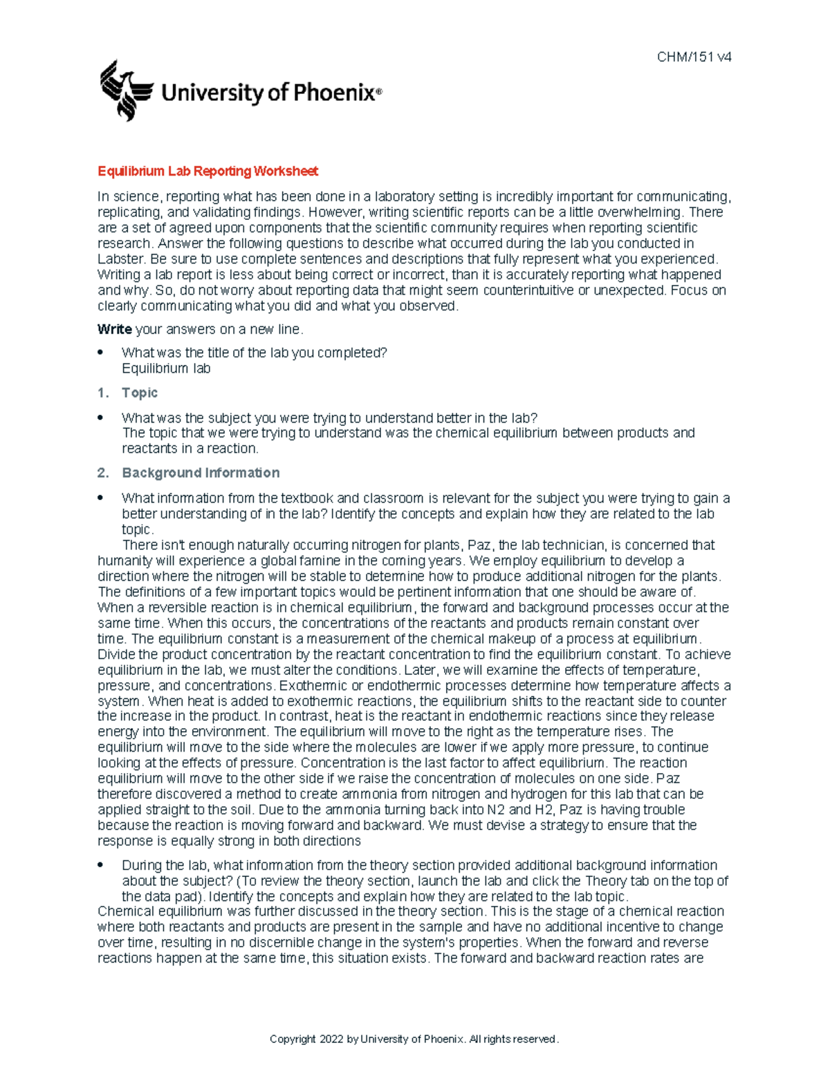 chem 151 v4 wk3 equilibrium lab report observational - CHM/151 v ...