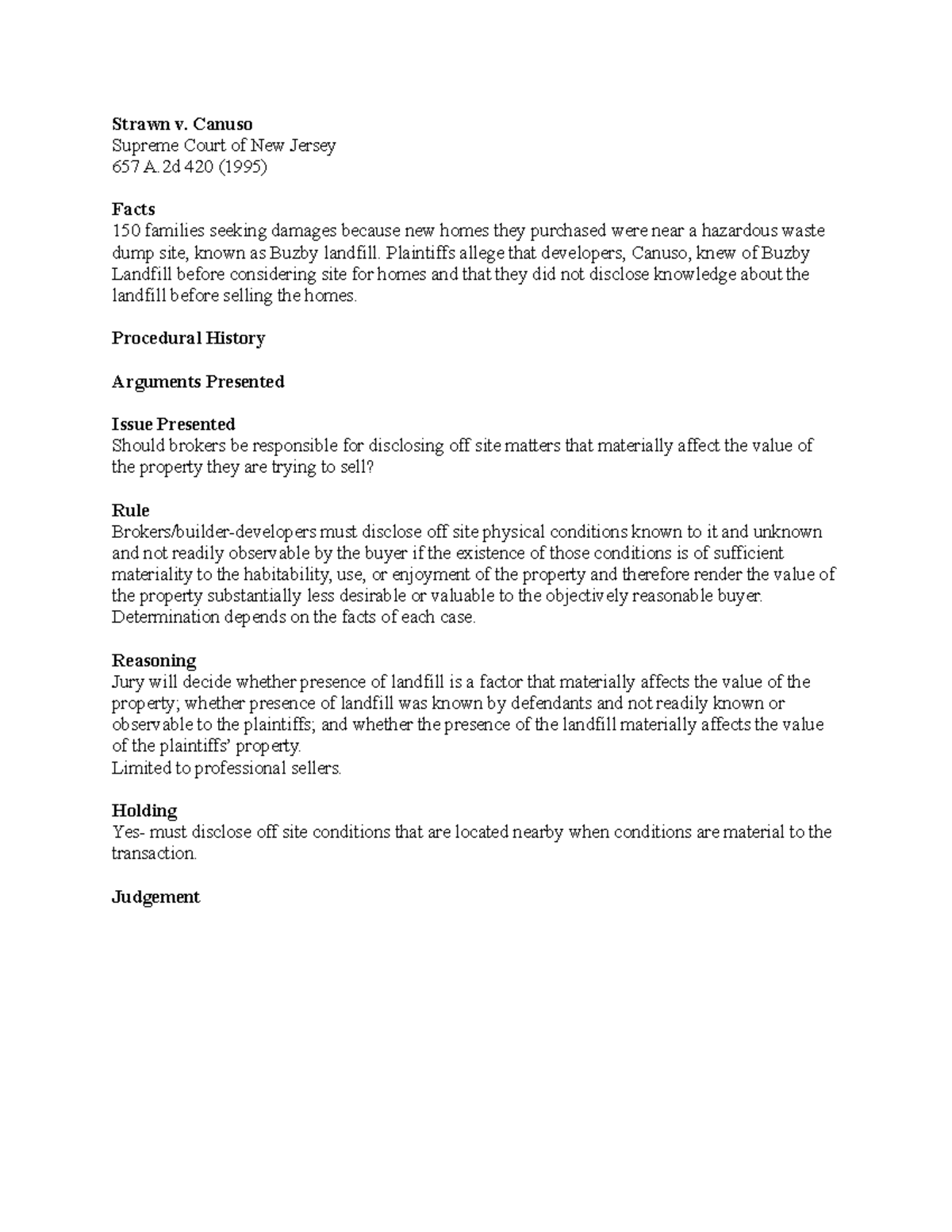 Strawn v Canuso Case brief. Strawn v. Canuso Supreme Court of New