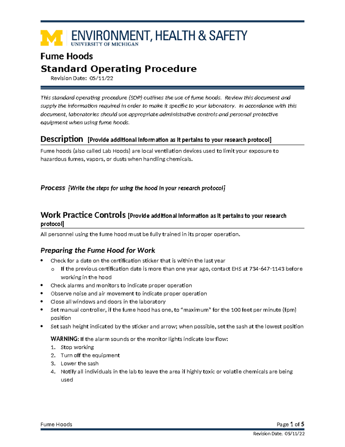 Fume-Hood - fume - Fume Hoods Standard Operating Procedure Revision ...