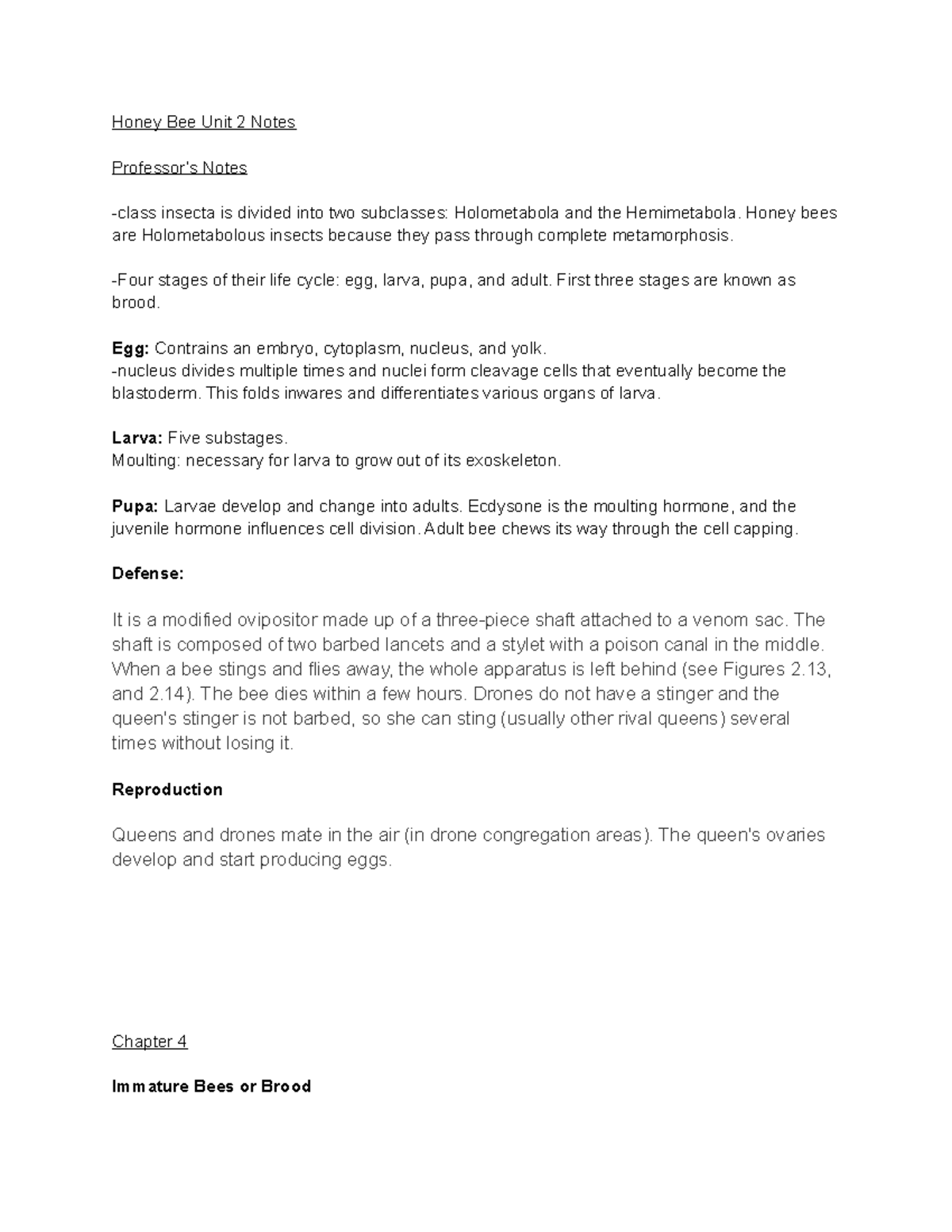 Unit 2 - unit 2 - Honey Bee Unit 2 Notes Professor’s Notes -class ...