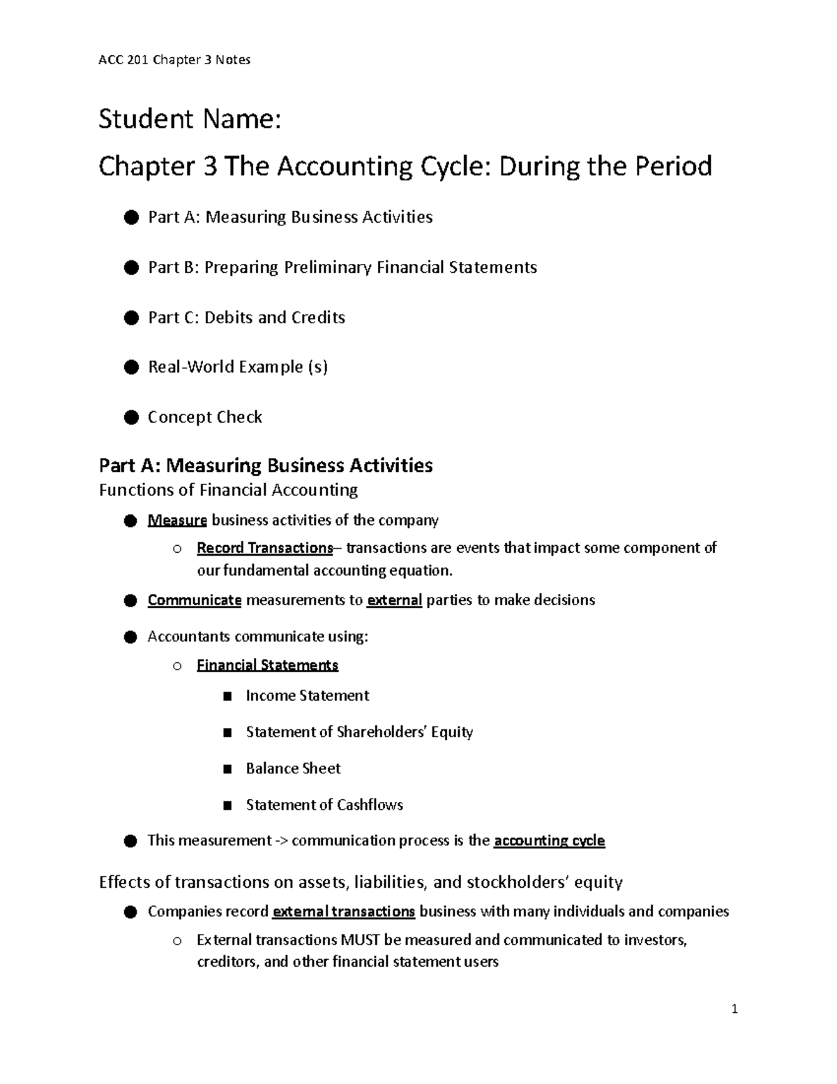 Chapter 3-4 Notes - Student Name: Chapter 3 The Accounting Cycle ...