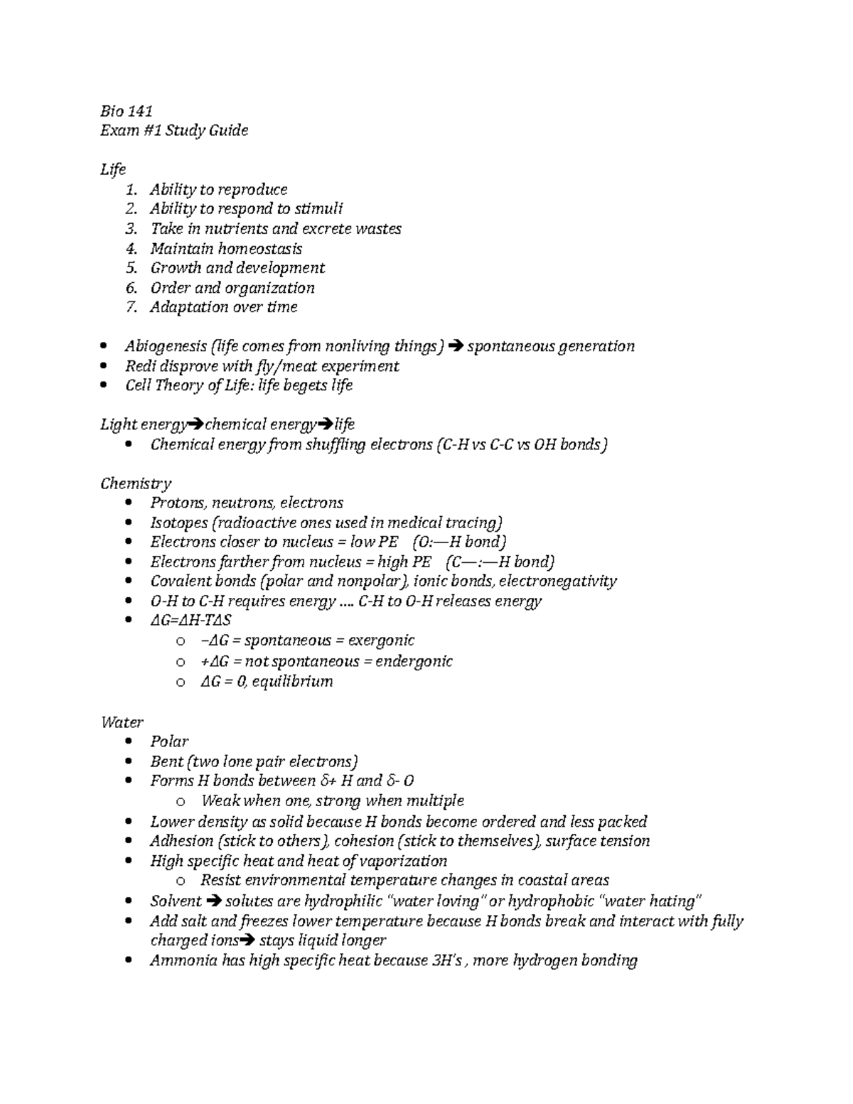 Exam 1 Review - Summary Foundations Of Modern Biol I - Bio 141 Exam ...