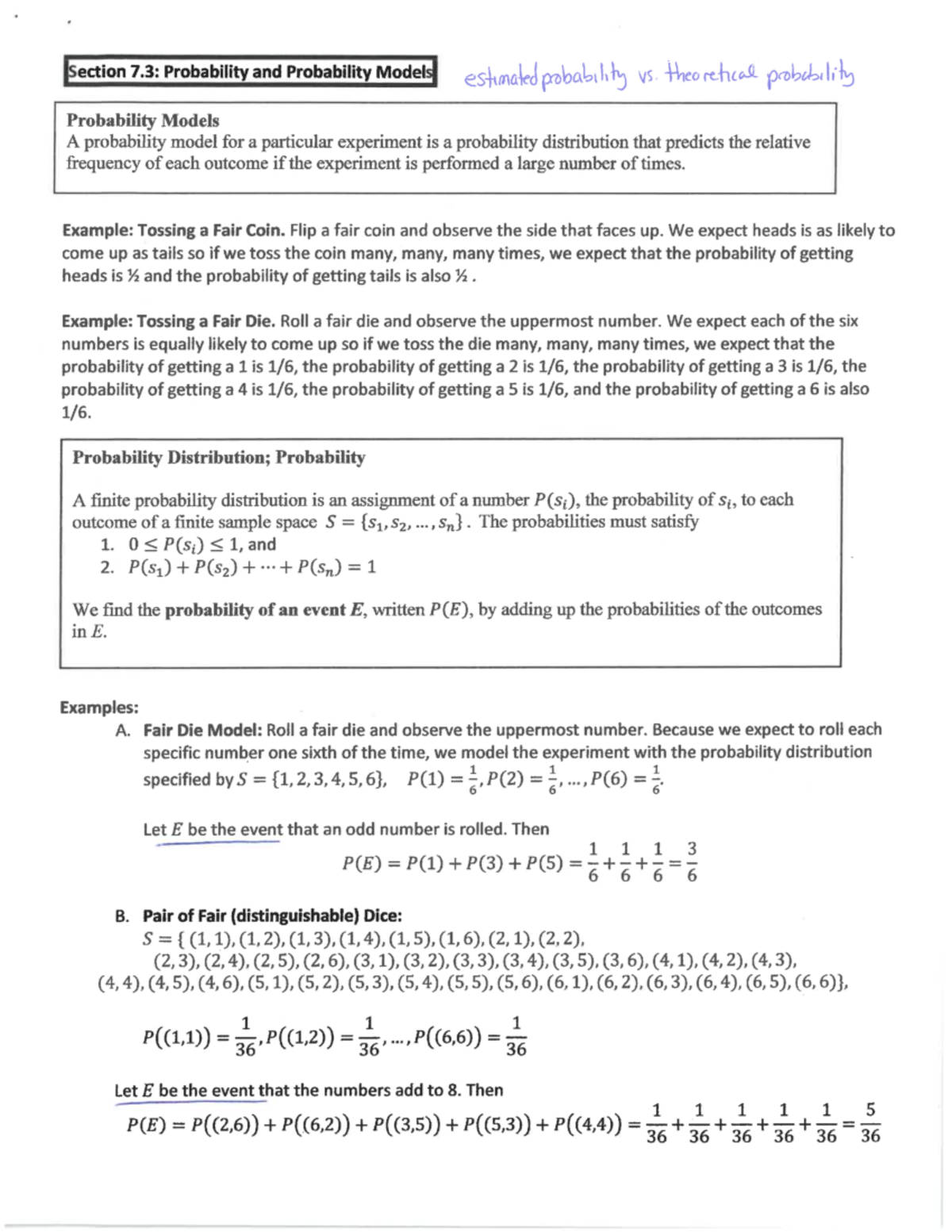 NKU MAT114 Sec 7.3 - Section 7.3 Notes - ISection 7: Probability And ...