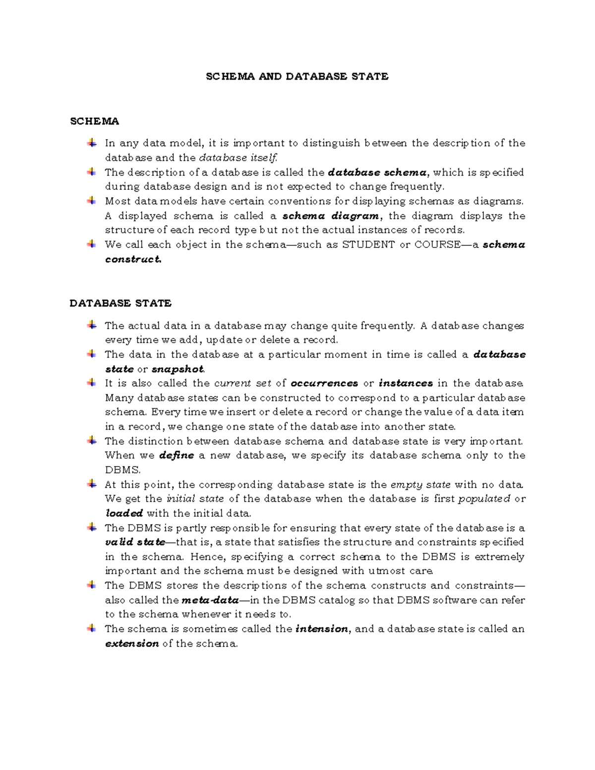 Schema and Database State - SCHEMA AND DATABASE STATE SCHEMA In any ...