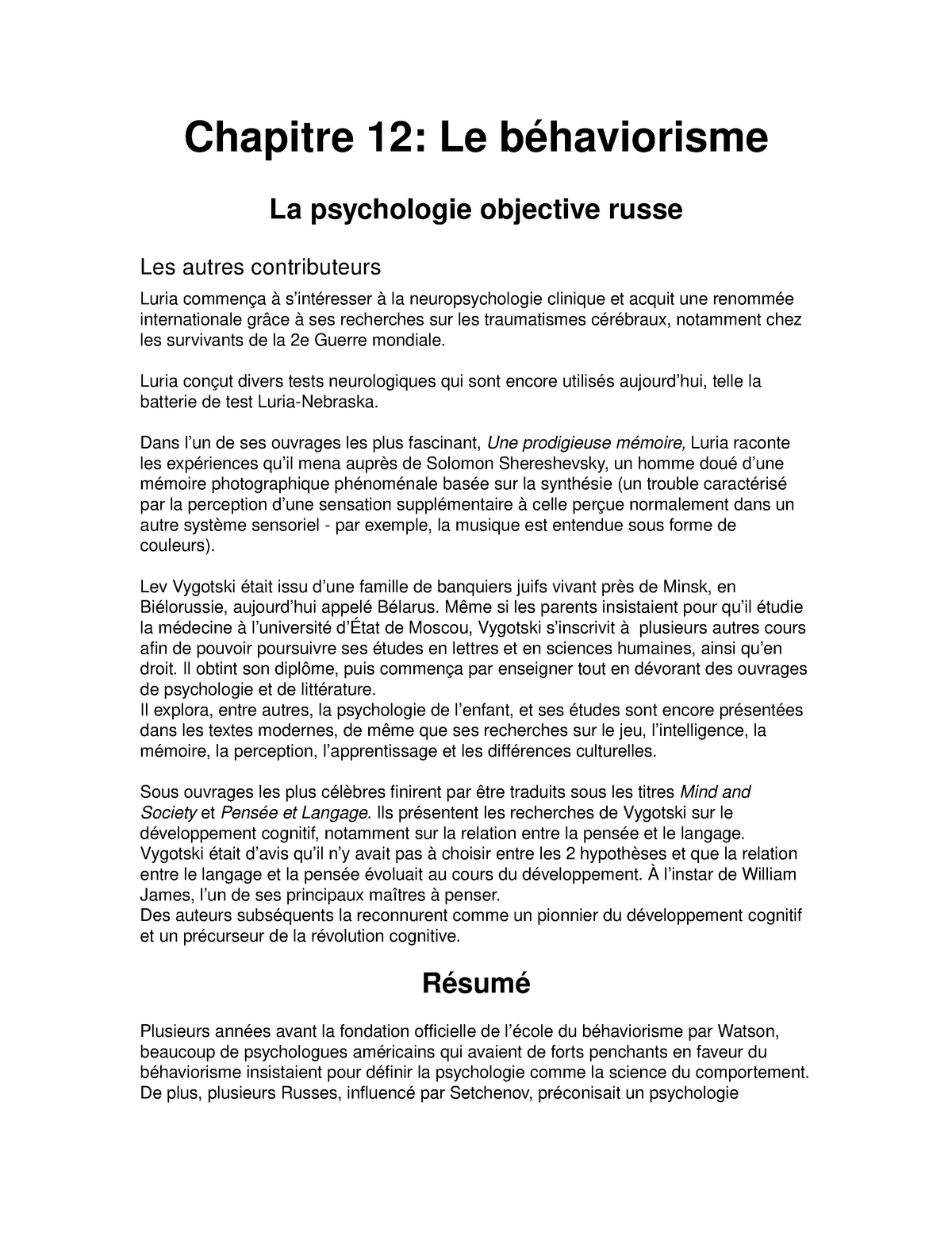 Chapitre 12 Le Behaviorisme Studocu