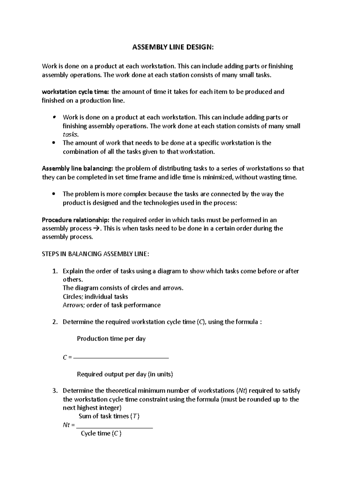Assembly LINE Design GSCM - ASSEMBLY LINE DESIGN: Work is done on a ...