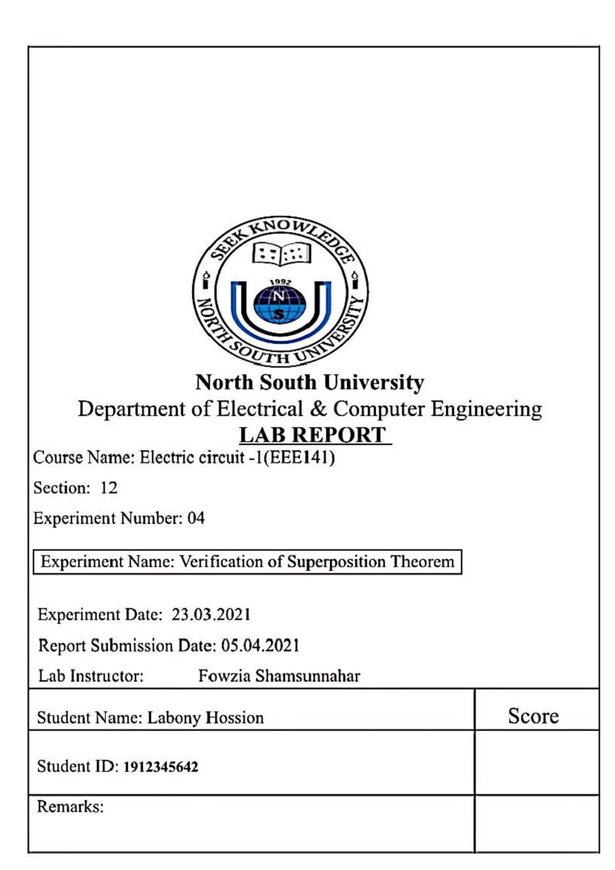 Eee141 Lab04 - Wqxcr3qwtevr - Fundamentals Of Electric Circuit - Studocu