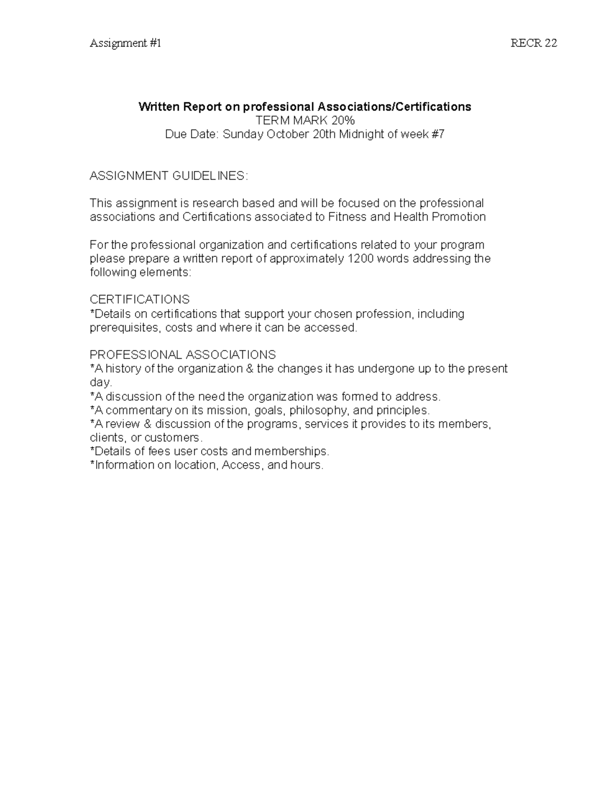 Assignment #1 Written Report on professional Associations ...