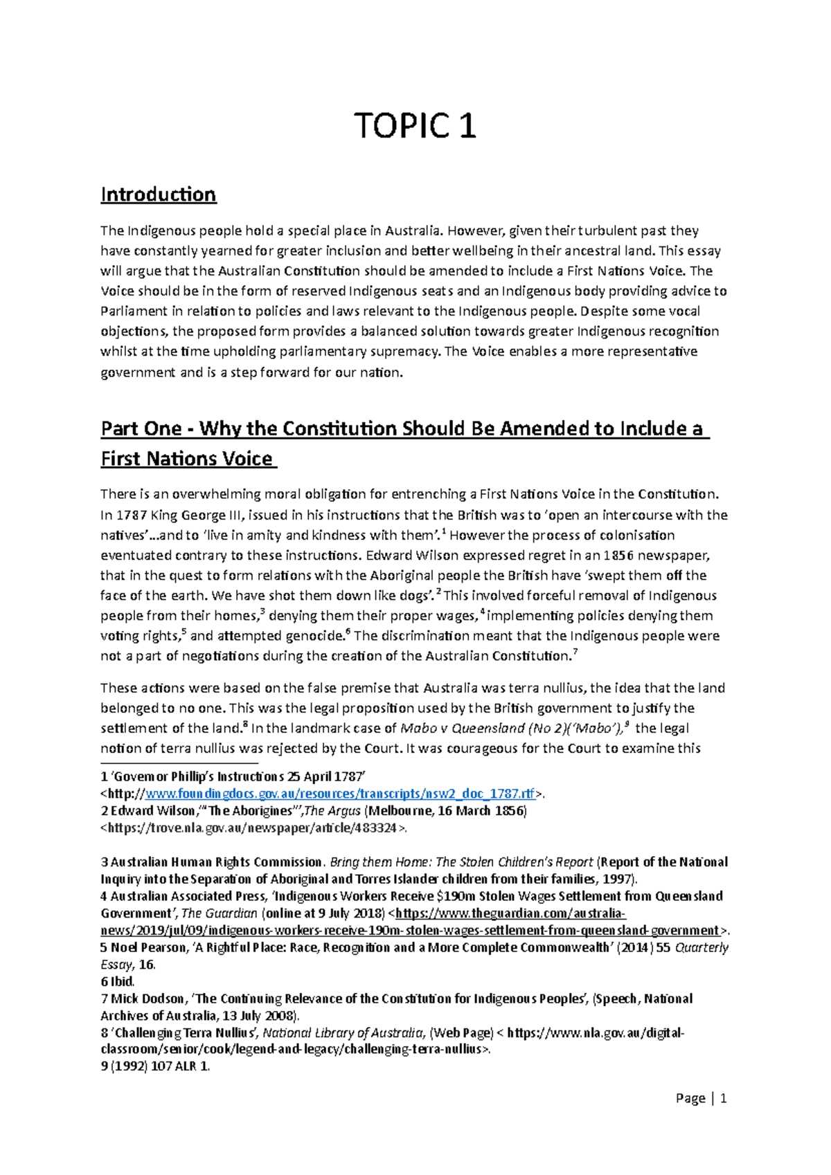 Example Essay 3 - TOPIC 1 Introduction The Indigenous people hold a ...