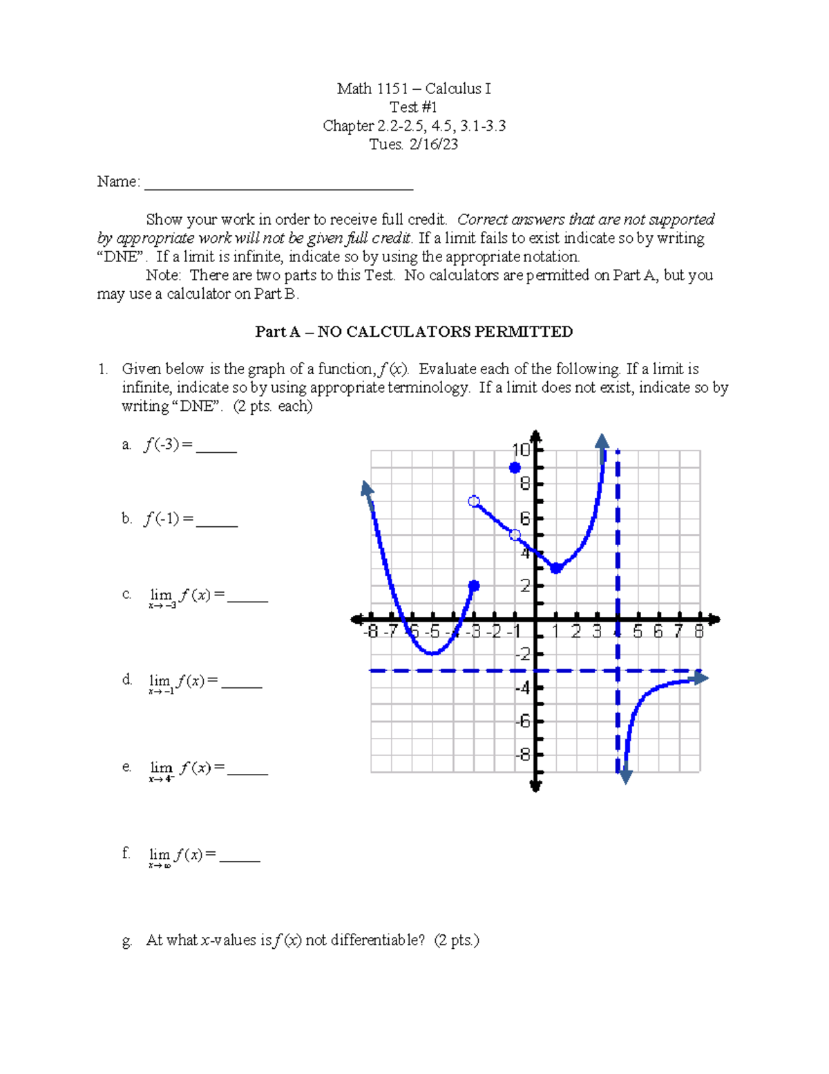 Test 1 - Practice For Calculus 1 Final Exam. - Math 1151 – Calculus I ...