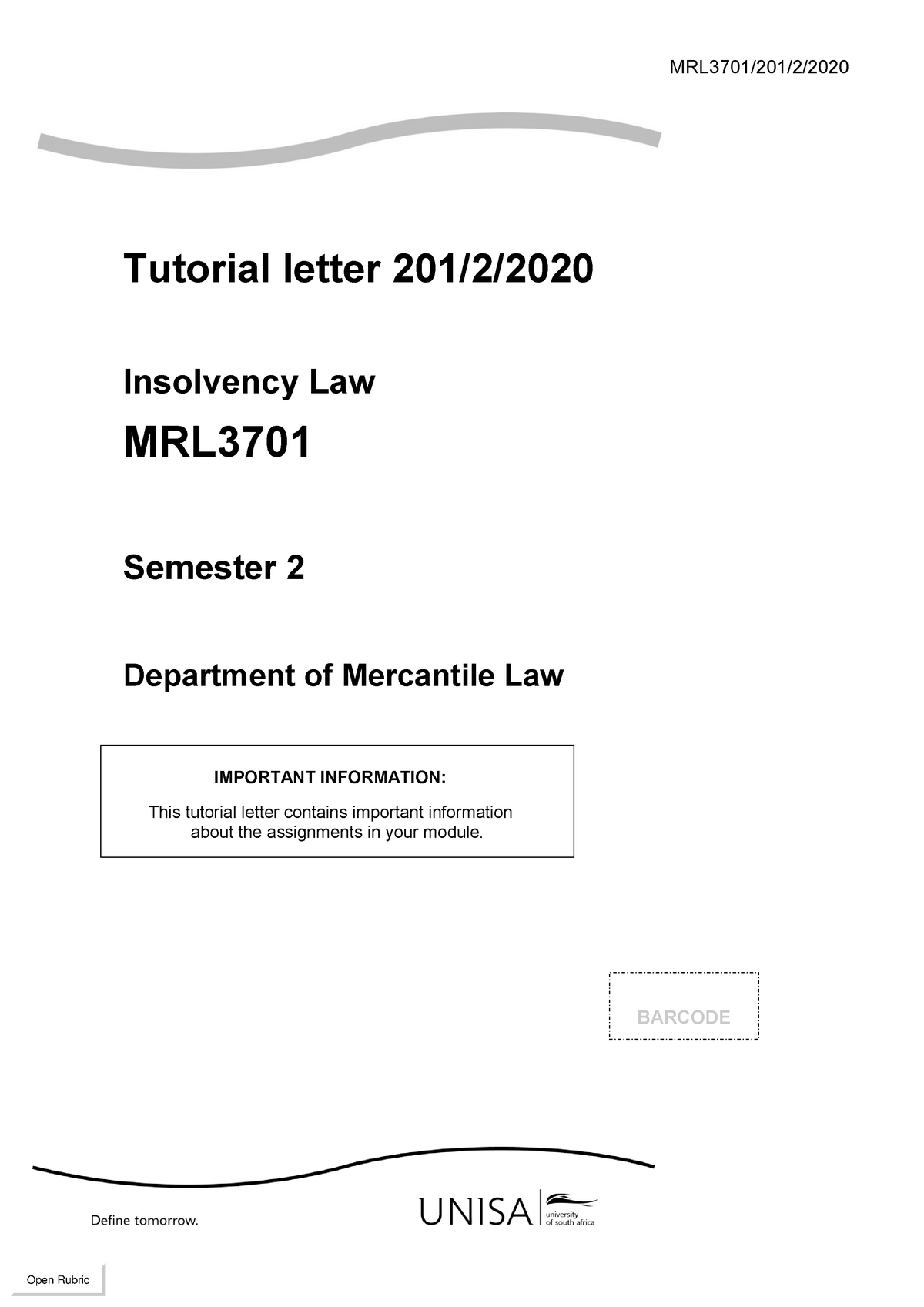 MRL3701 2020 TL201 E S2 - MRL 3701 /201/2/ 2020 Tutorial Letter 201/2 ...