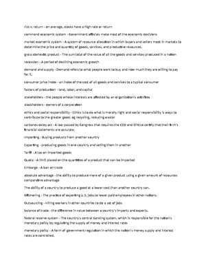 BUS101 Review - key terms and concepts - Economic SystemA nation's ...