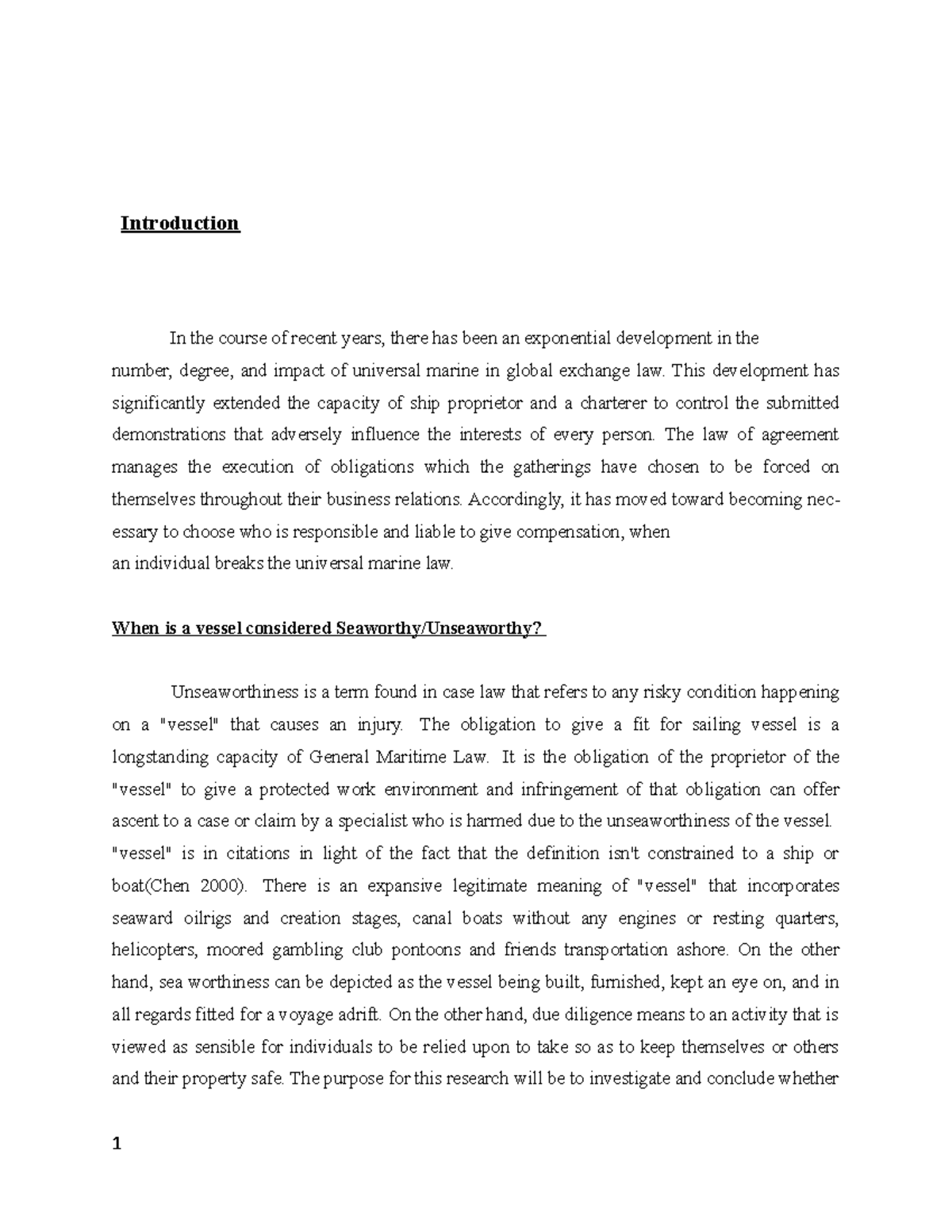 Vessel Seaworthiness Assignment 1 - Introduction In the course of ...