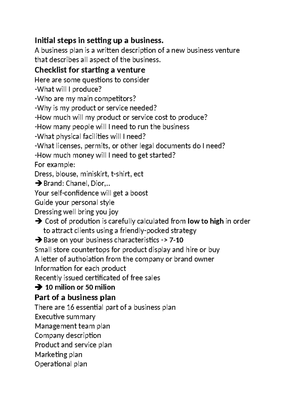 Initial steps in setting up a business - A business plan is a written ...