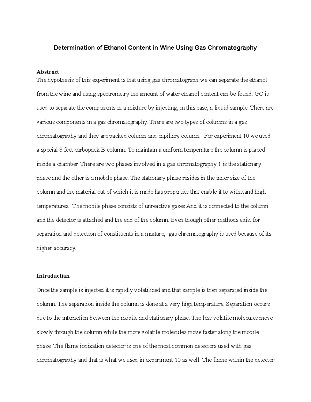 Determination of Ethanol Content in Wine Using Gas Chromatography GC