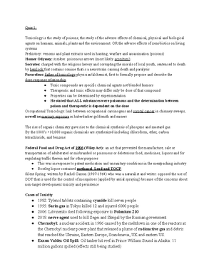 Toxicology Exam 1 - Quiz 1 Toxicology is the study of poisons; the ...