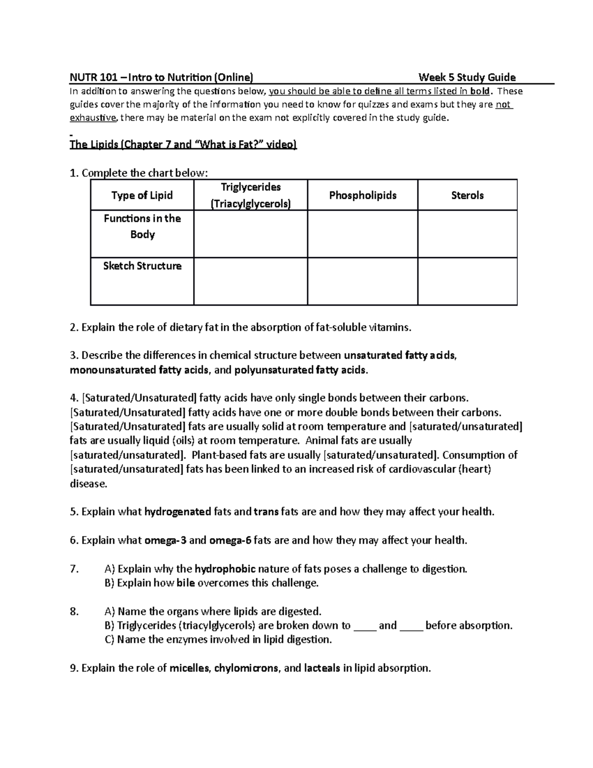 NUTR 101 Intro to Nutrition (Online) Week 5 Study Guide - Studocu