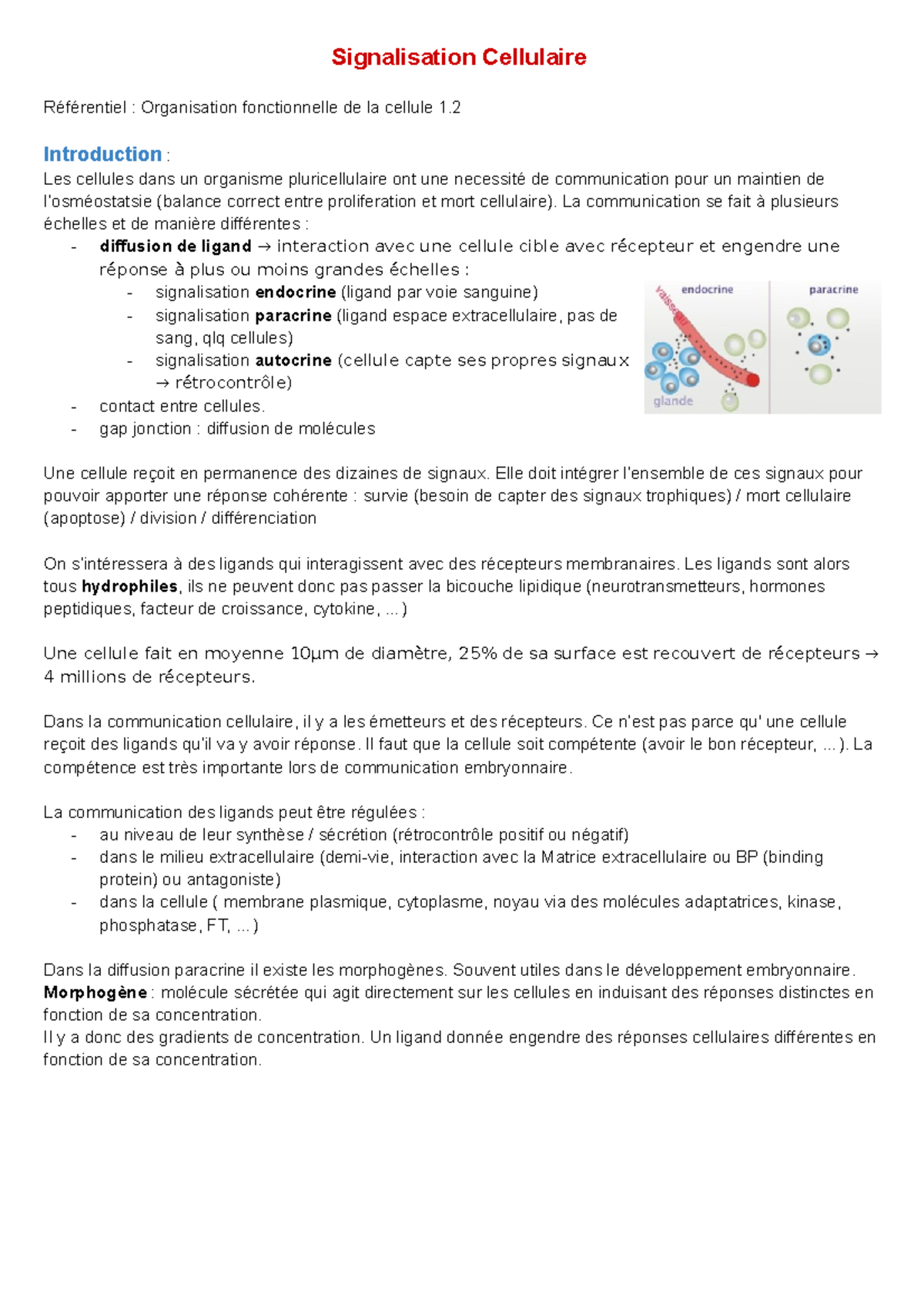 Signalisation Cellulaire Signalisation Cellulaire Référentiel