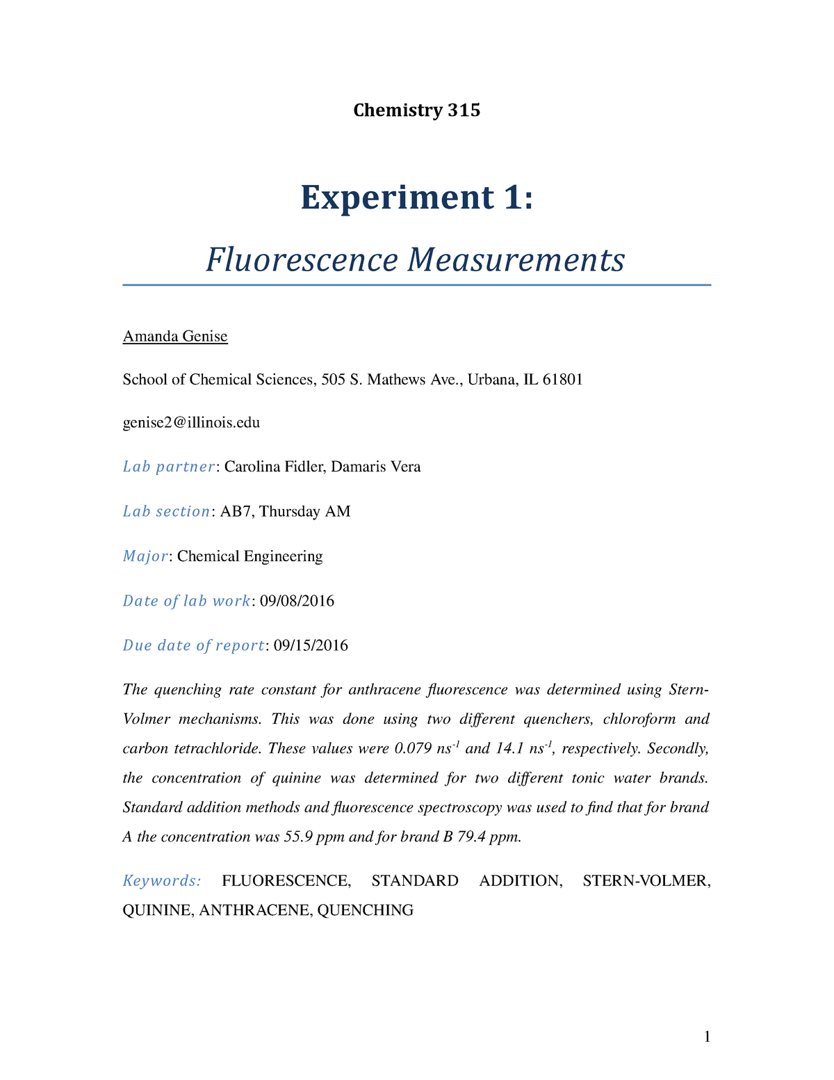 fluorescence spectroscopy lab report quinine