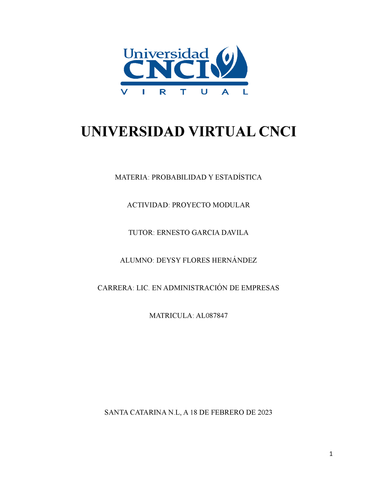 Proyecto Modular - Ejercicios - UNIVERSIDAD VIRTUAL CNCI MATERIA ...