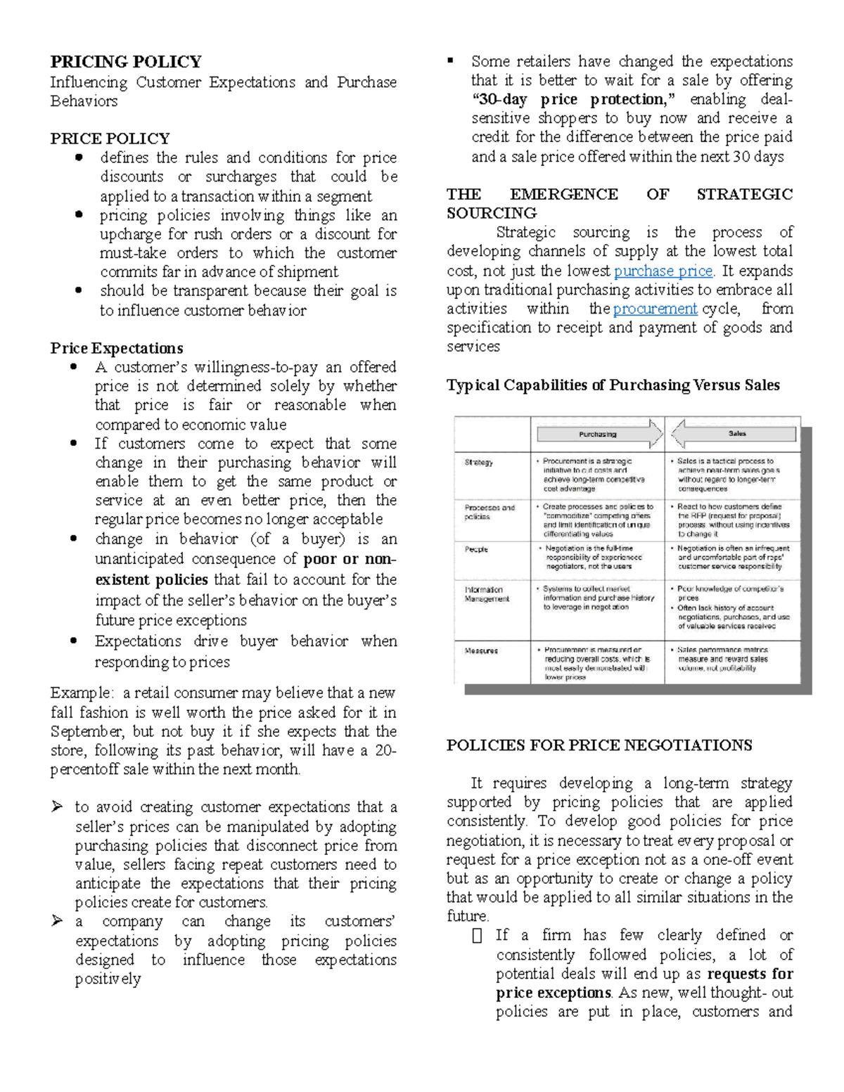 Pricing Policy PRICING POLICY Influencing Customer Expectations and