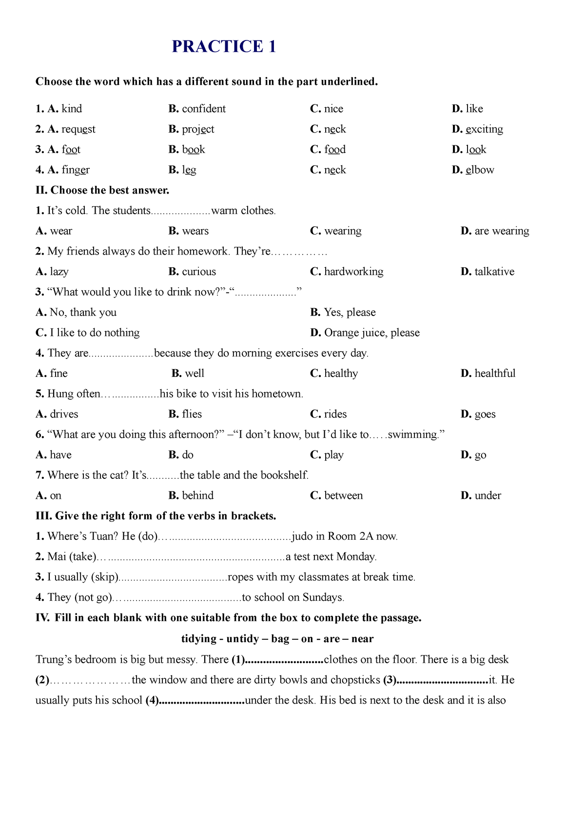 De1 - ádasdasd - PRACTICE 1 Choose The Word Which Has A Different Sound ...