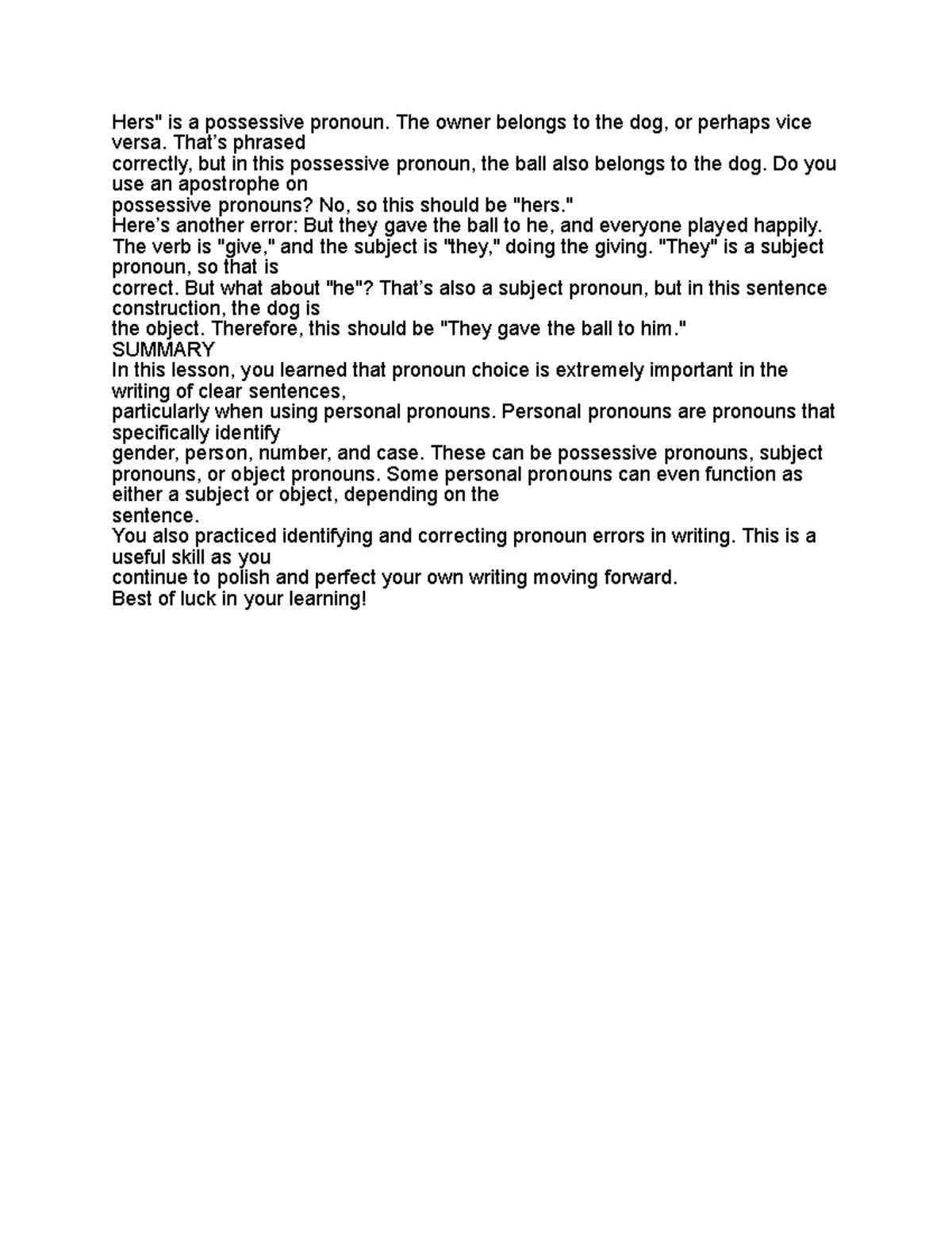 Example summary - Composition I - Hers