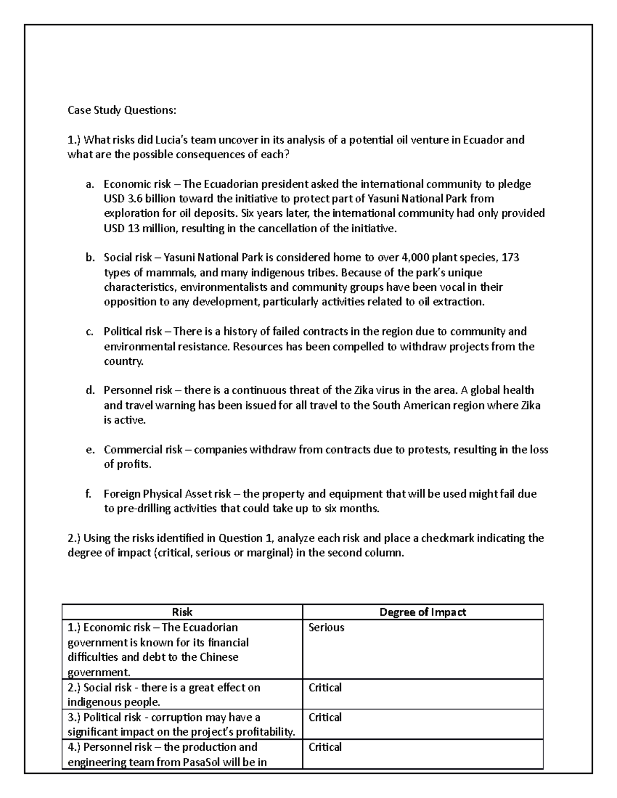 case study on risk