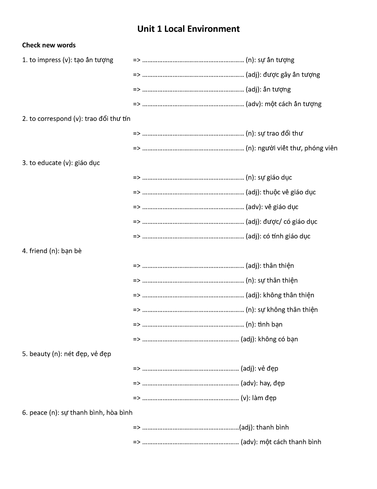 Unit 1 Local Environment Vocab - Unit 1 Local Environment Check New ...