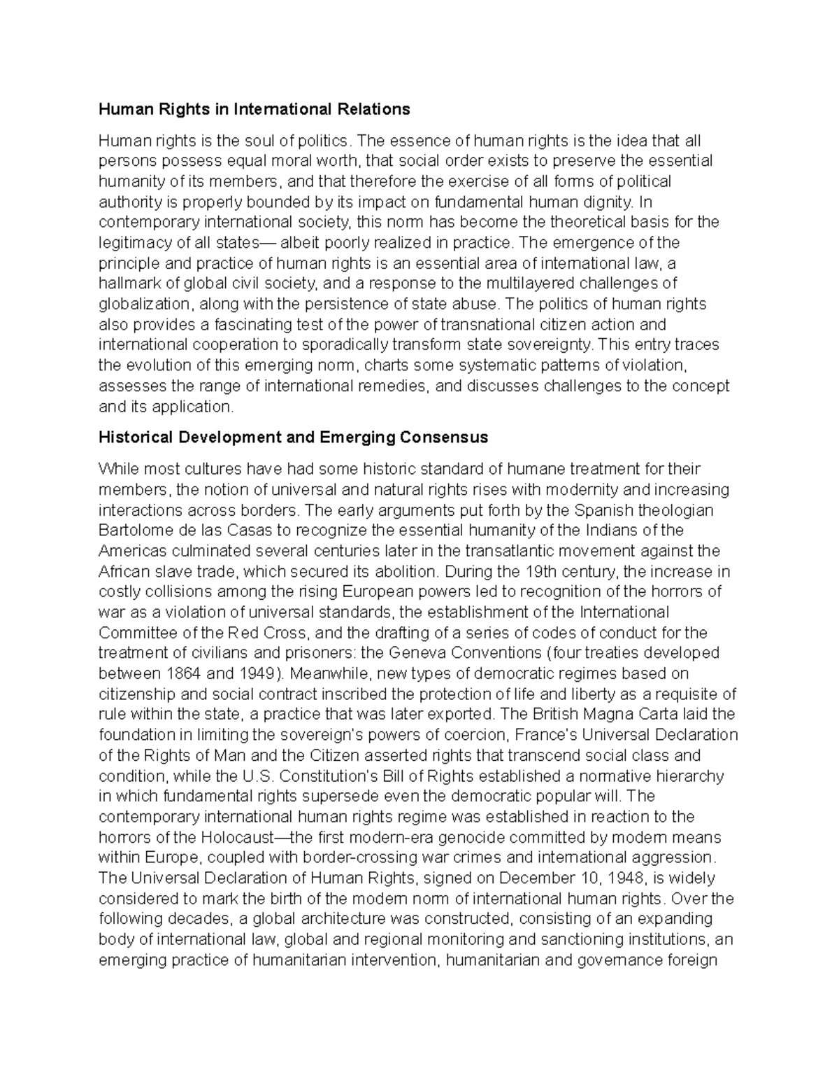 Human Rights in International Relations - The essence of human rights ...