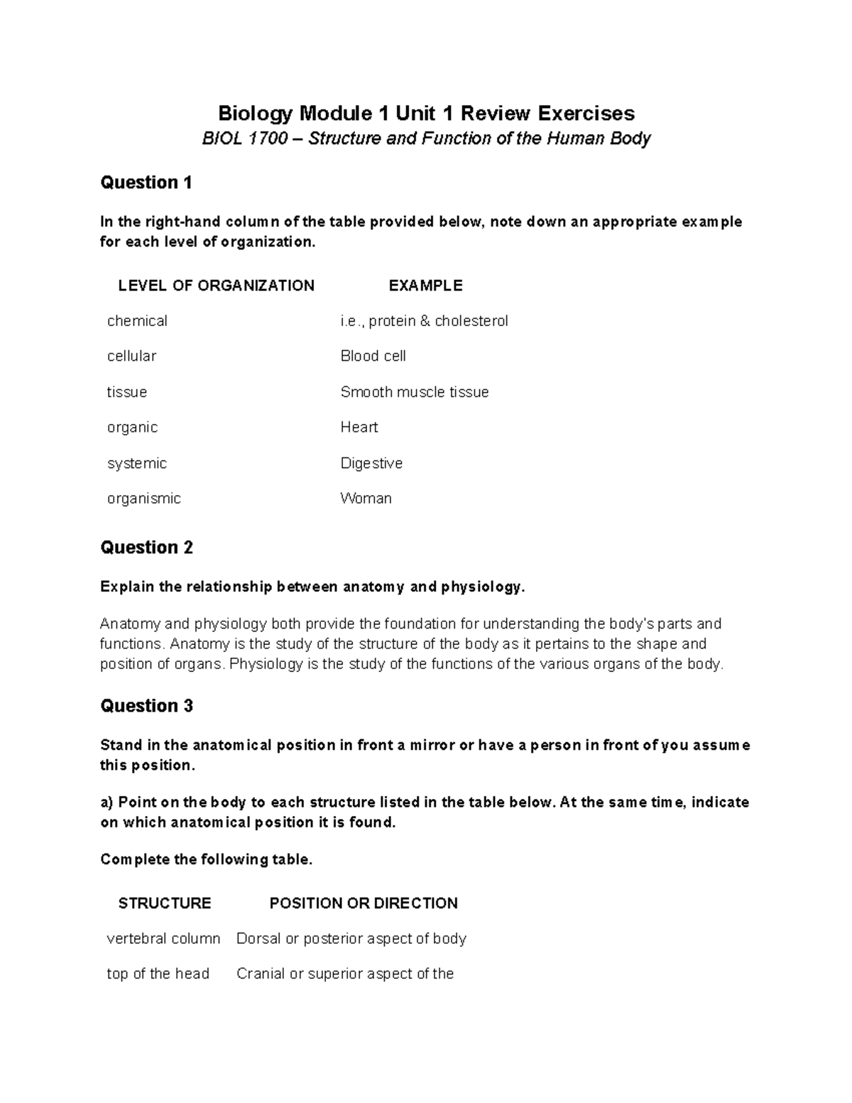 BIOL 1700 - Module 1 Unit 1 Review Exercises - Biology Module 1 Unit 1 ...