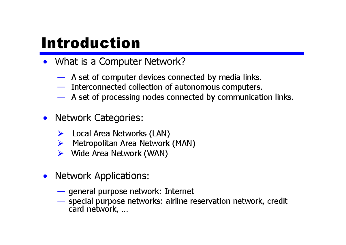 Csi4118Lec1 - Lecture notes 1 - Introduction What is a Computer Network ...