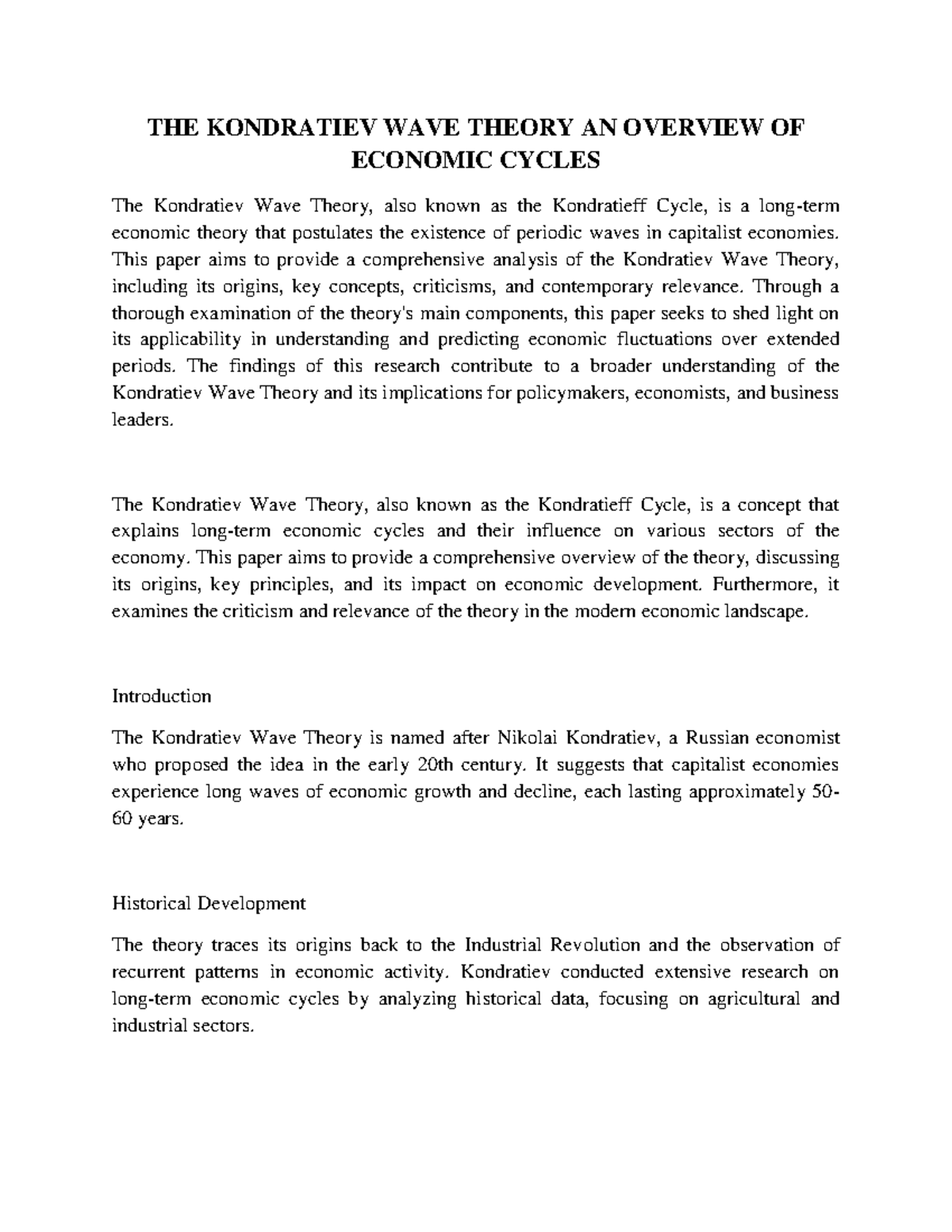 THE Kondratiev WAVE Theory AN Overview OF Economic Cycles - THE ...