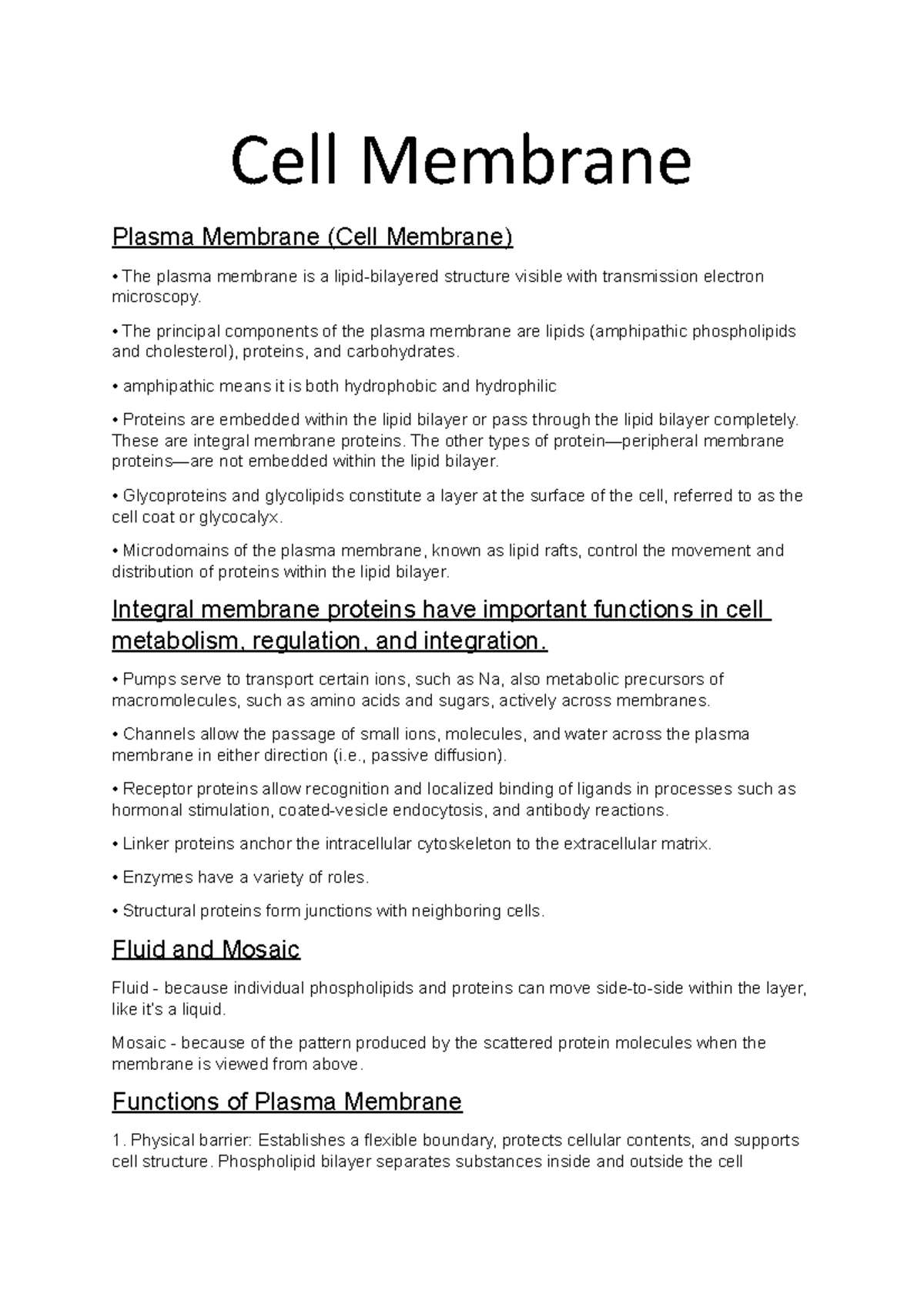 Cell Membrane and all other notes of cell - Cell Membrane Plasma ...