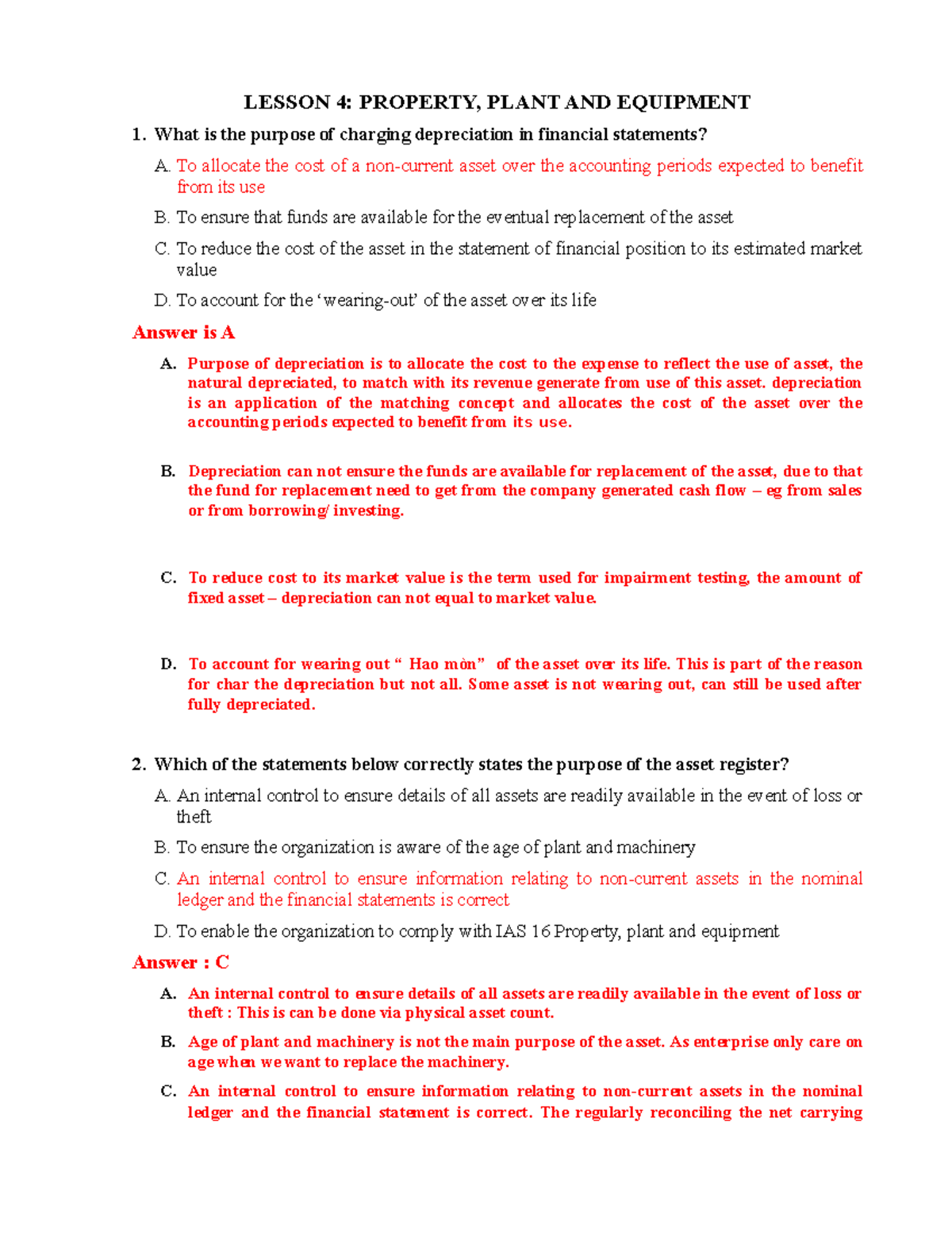 Answer HW4 V3slkdnviweniewnviewnviowejvijvoidjviowv LESSON 4 PROPERTY PLANT AND EQUIPMENT 
