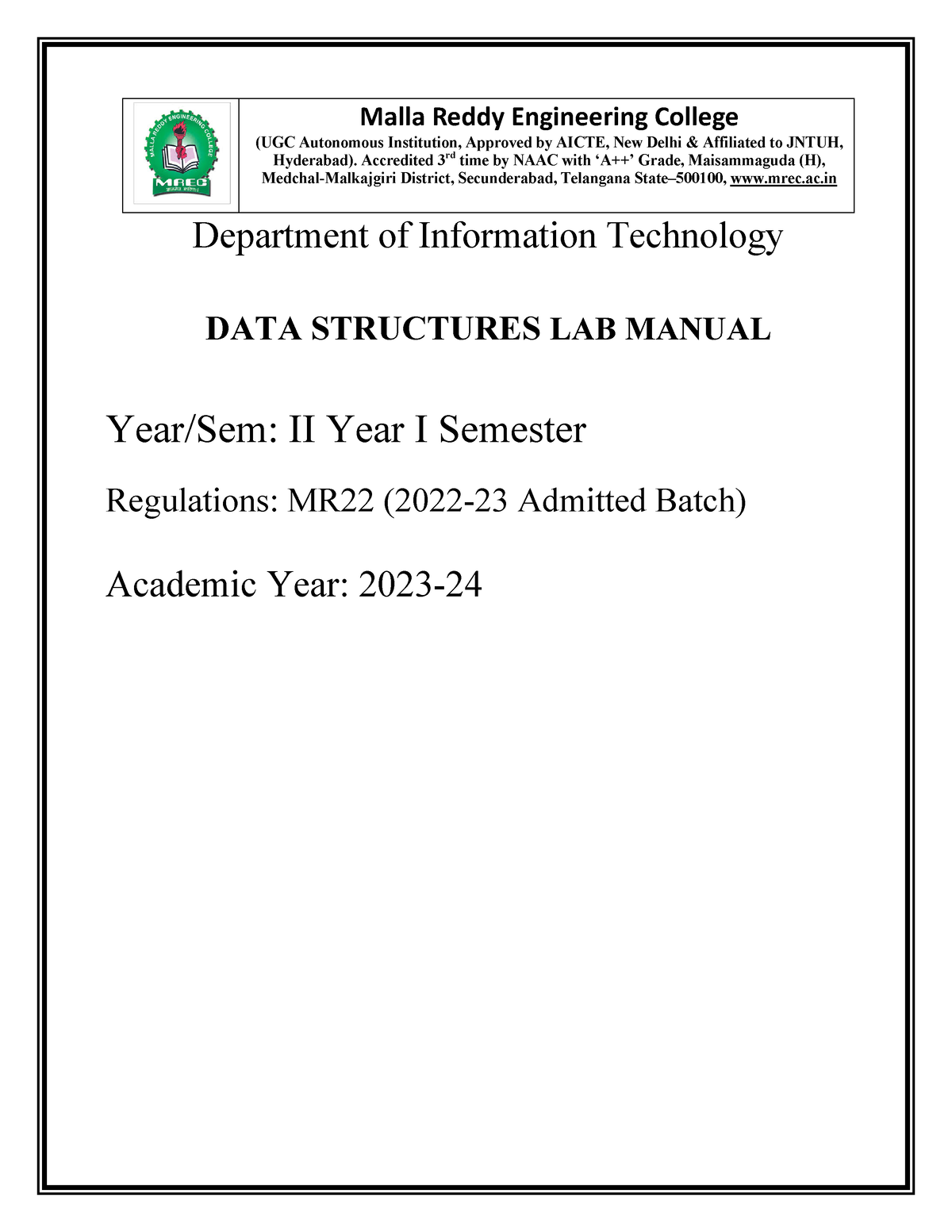 DS LAB Manual For 2021 Batch And 2020 Batch - Malla Reddy Engineering ...