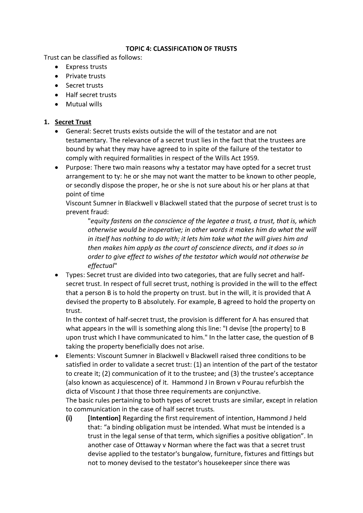 Topic 4 Classification of trust - TOPIC 4: CLASSIFICATION OF TRUSTS ...